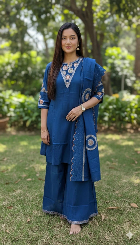 Teal Blue Ethnic Sharara Suit Set for Women