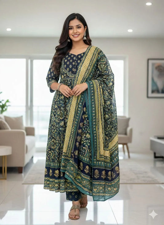 Indigo Blue Umbrella Style Ethnic Suit Set