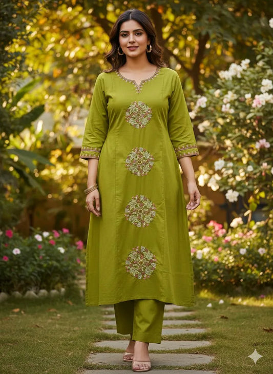 Parrot Green Ethnic Co-ord Set for Women